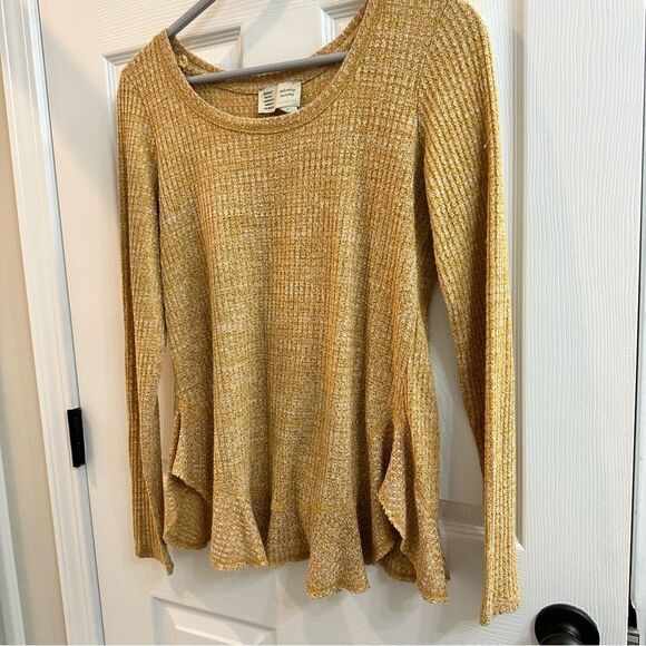 Anthropologie Saturday Sunday Wendy Waffle Knit Thermal Top Ruffle Wrap Back XS - Picture 2 of 11